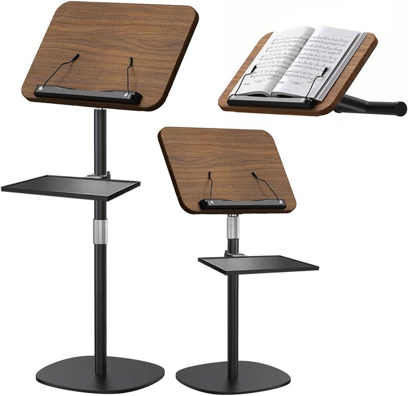 NAMON Floor Music Stand with Tray – 180° Adjustable Solid Wood Desk, Height Adjustable from 16.5 to 51 Inches – Perfect for Projectors, Reading, Laptops & More（Walnut Effect） - Image 1